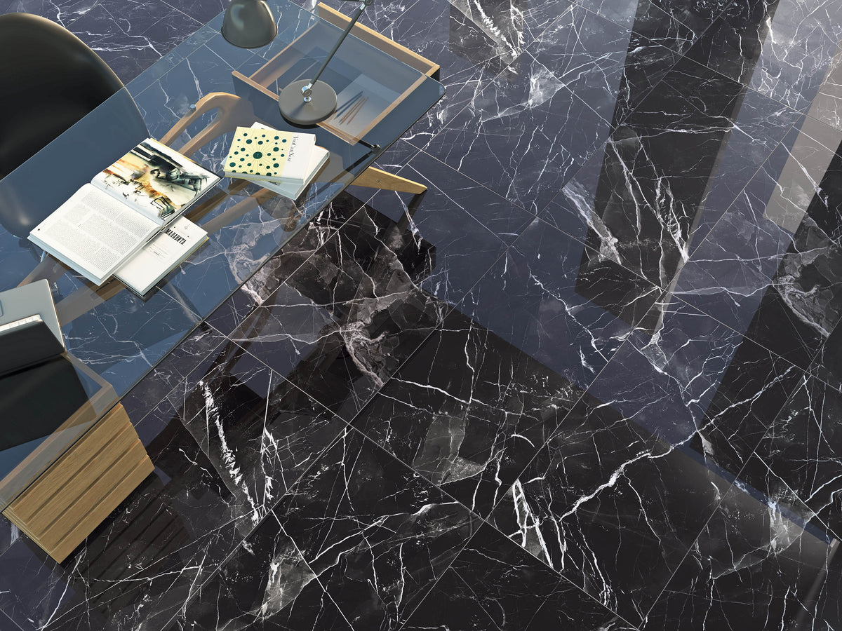 60x120 cm Black Calacatta Kristal Dekor Rektifiyeli Parlak Nano 1.Kalite